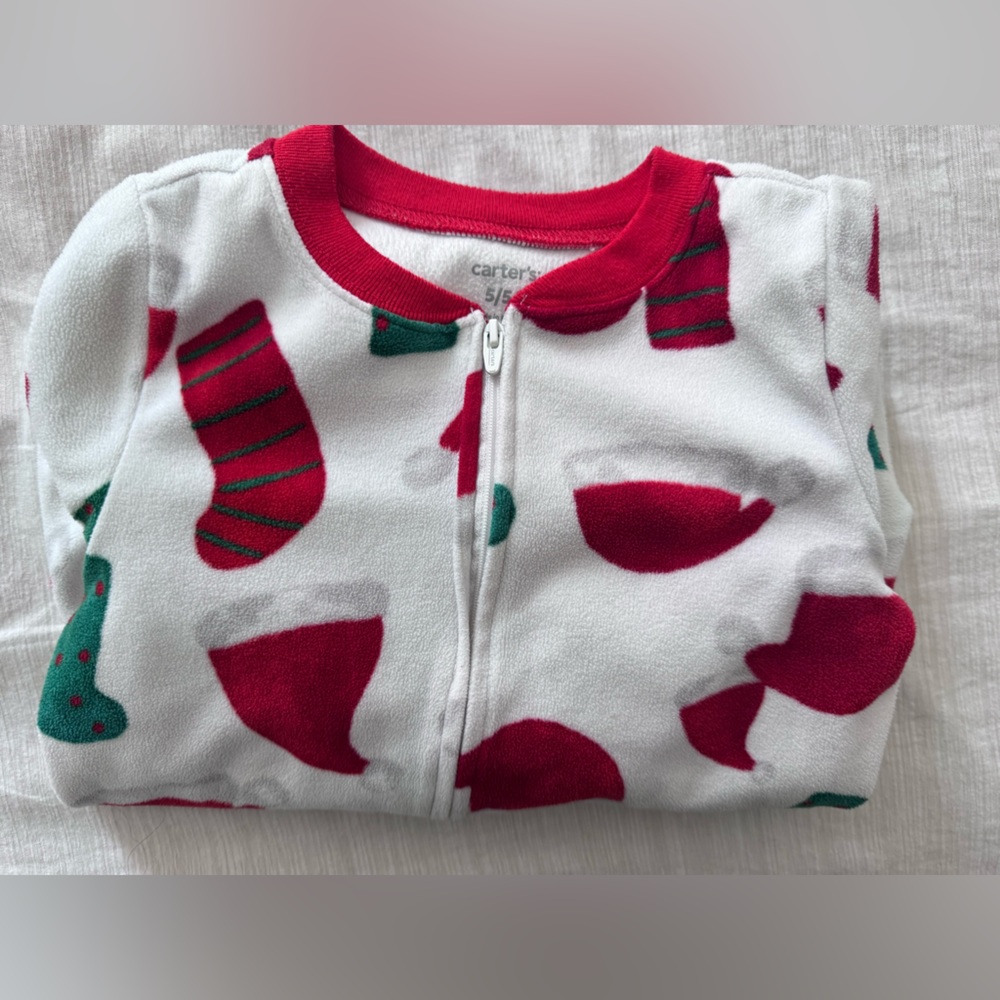 Carter's White Fleece Christmas PJs with Red & Green Accents